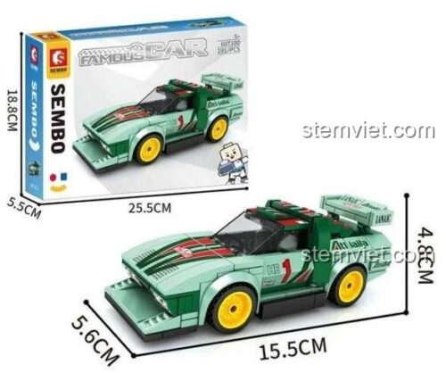 Hộp bộ lắp ráp SEMBO 607100 Xe Đua Lancia Stratos HF 191 mảnh, đồ chơi mô hình xe thể thao Lancia Stratos HF cho bé trai 6 tuổi, giá tốt.