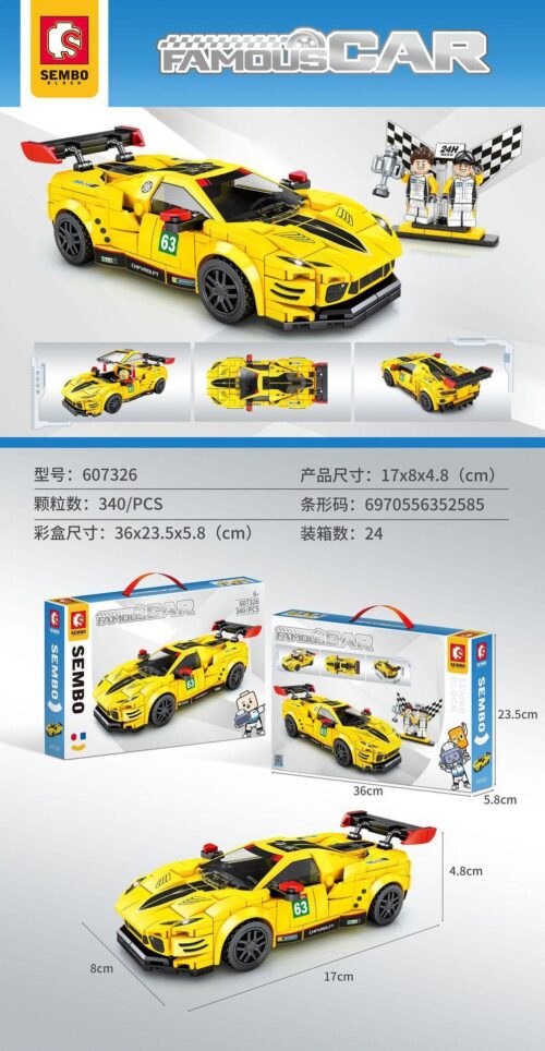 Bộ lắp ráp Xe Đua Chevrolet C8R SEMBO 607326 màu vàng đen, 340 mảnh ghép, dành cho bé trai 6 tuổi, giá tốt.