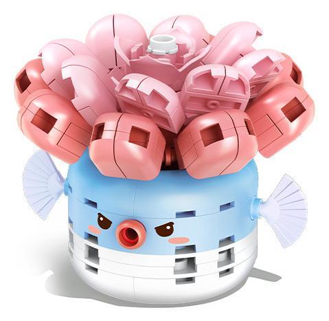 Bộ lắp ghép SEMBO 611042 Chậu cây mọng nước cá nóc tóc xù cho bé gái 6 tuổi, giá rẻ