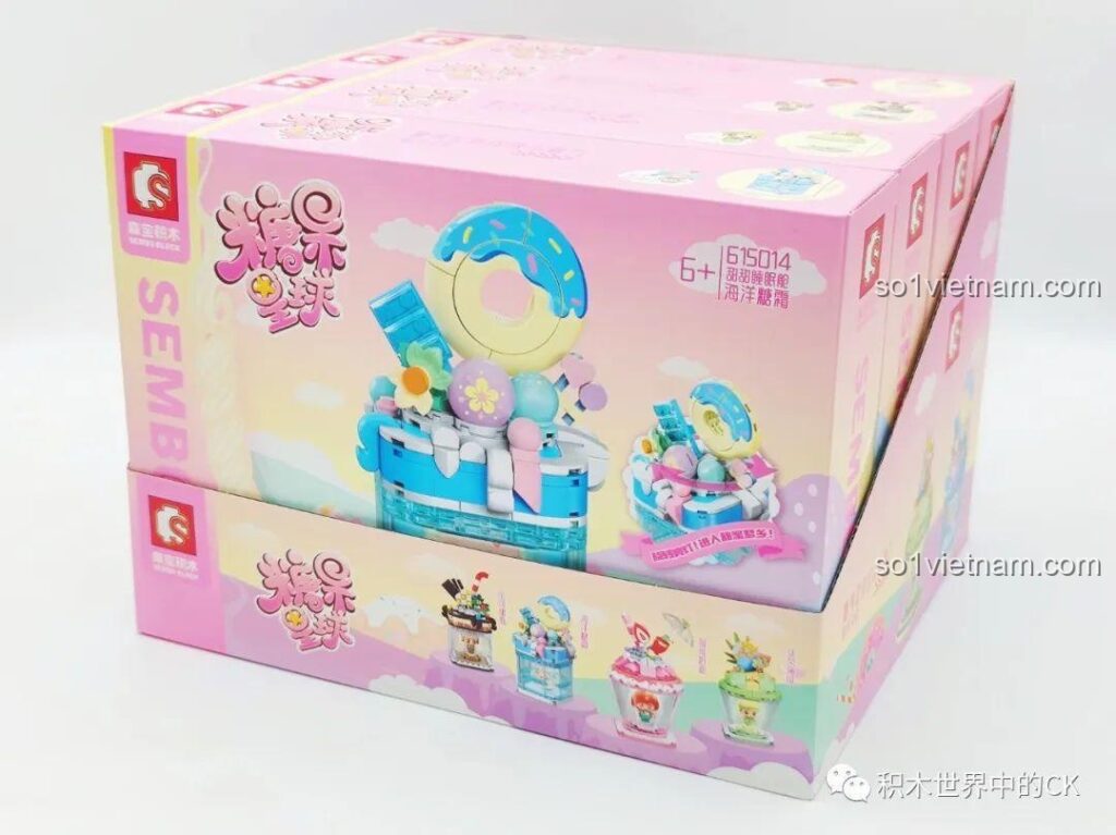 Hộp sản phẩm SEMBO 615012 Cốc Trà Sữa "Cocoa Sweetheart" với thiết kế màu hồng pastel và hình ảnh minh họa các loại đồ uống ngọt ngào.