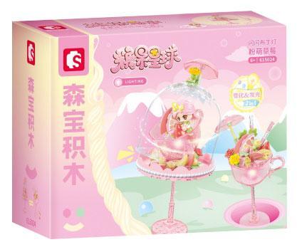 Hộp sản phẩm bộ lắp ráp SEMBO 615024 Đèn Pudding Dâu Tây Lấp Lánh cho bé gái 6 tuổi.