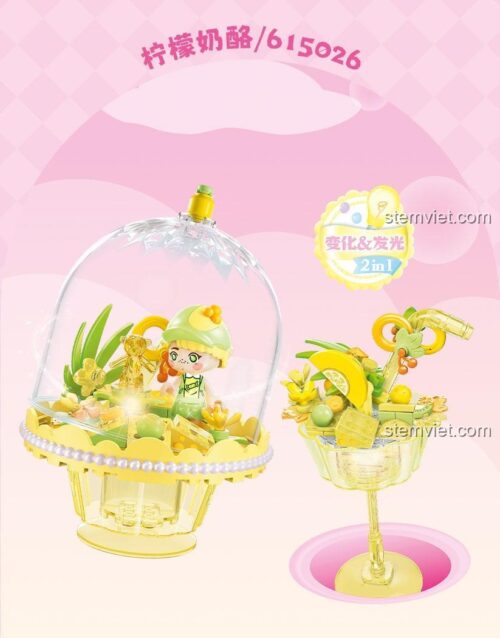 Đồ chơi lắp ráp SEMBO 615026 Đèn Bánh Pudding Chanh Phô Mai Sáng Lấp Lánh với 2 kiểu lắp độc đáo, phù hợp bé gái 6 tuổi, ánh sáng lung linh.