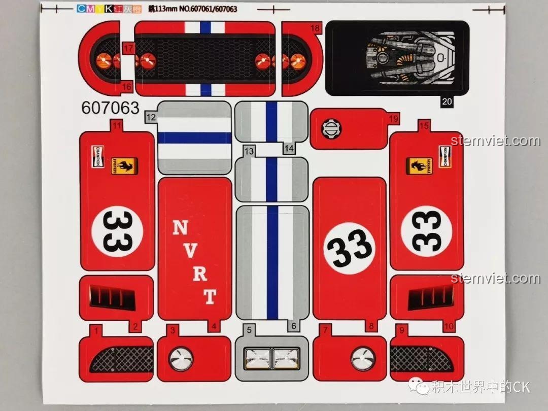 Tờ sticker decal chi tiết cho bộ lắp ráp SEMBO 63 Mô hình xe đua Ferrari BB512 Le Mans.