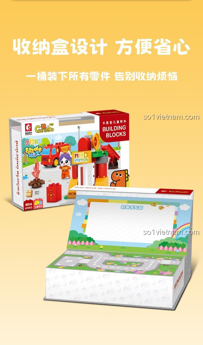 Hộp đựng đồ chơi SEMBO 690102 tiện lợi, bộ đồ chơi Trạm Cứu Hỏa Thành Phố Kỳ Thú Của Tiểu Linh