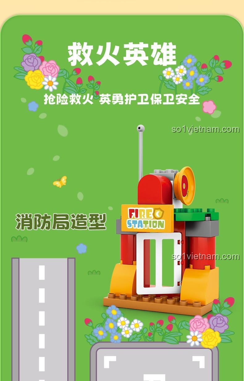 Mô hình Trạm Cứu Hỏa Thành Phố Kỳ Thú Của Tiểu Linh SEMBO 690102, đồ chơi lắp ghép cho bé gái 3 tuổi