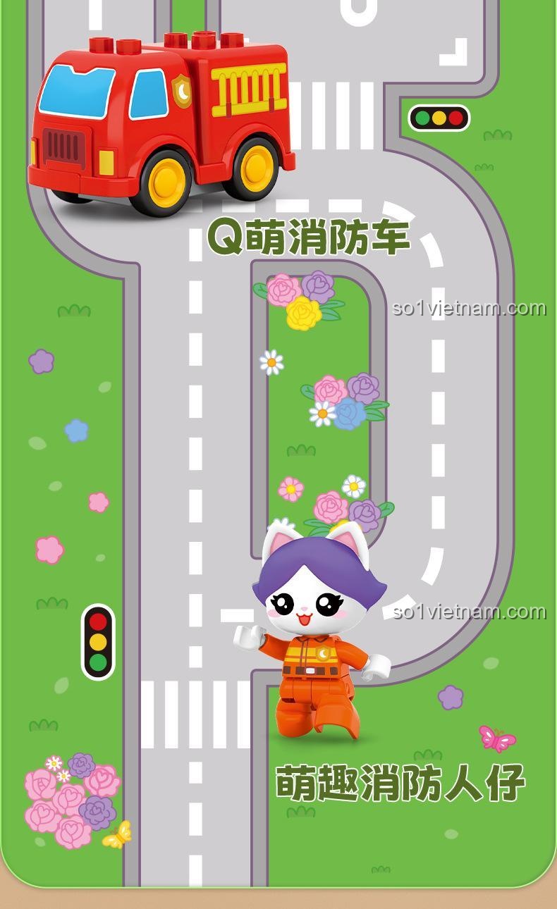 Xe Cứu Hỏa Tiểu Linh SEMBO 690102 và lính cứu hỏa, bộ đồ chơi lắp ghép cho bé gái 3 tuổi