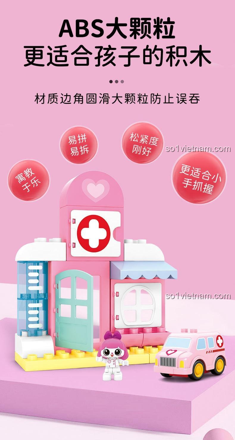 bộ lắp ghép Phòng khám thành phố 690103 với khối ABS lớn, dễ lắp ráp, an toàn, phù hợp cho bé gái 3 tuổi