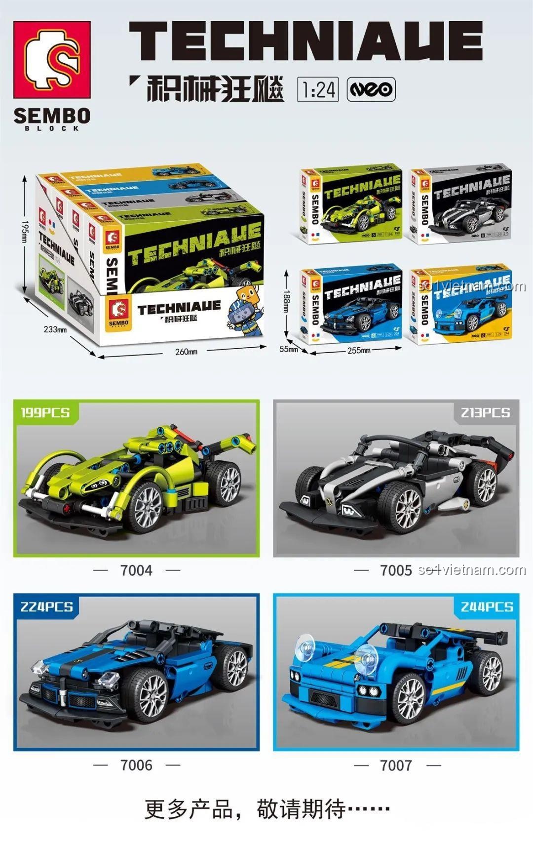 đồ chơi lắp ráp SEMBO 7007 hộp sản phẩm siêu xe đua tỉ lệ 1:24 cho con trai 6 tuổi giá rẻ