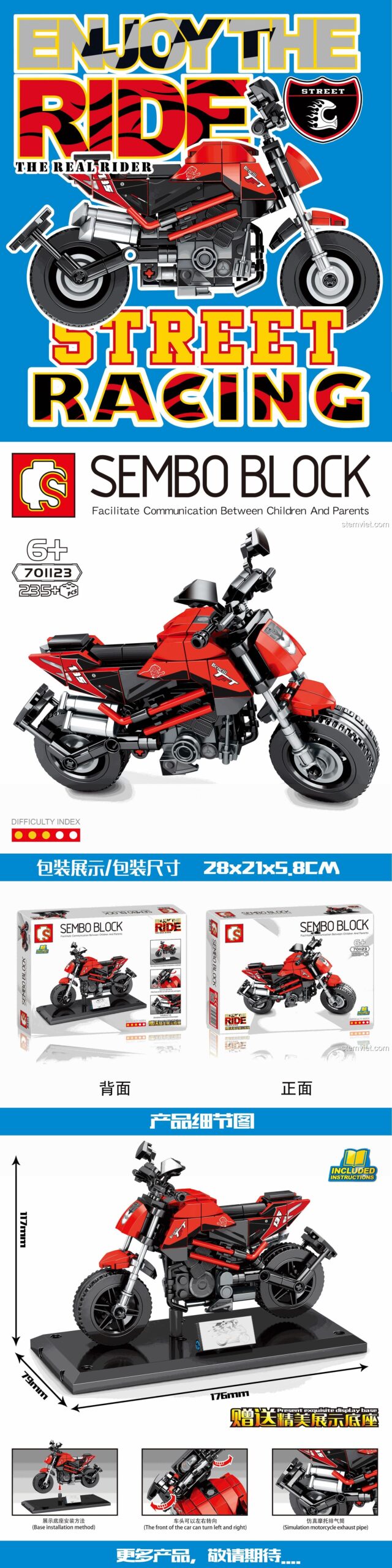 SEMBO 701123 Benelli TnT135 xe máy đỏ