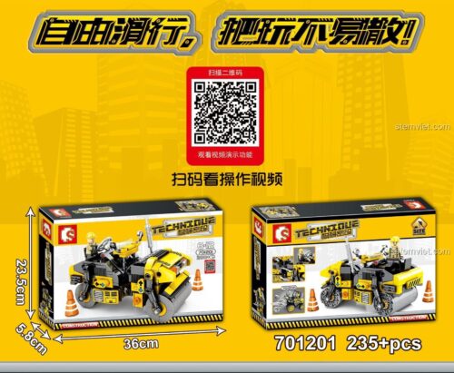 Hộp đồ chơi xây dựng SEMBO 701201 Xe lu công trình, 235 chi tiết, kích thước 36x23.5x5.8cm.