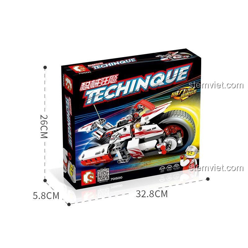 Kích thước chính xác của hộp đồ chơi mô hình Xe máy thể thao SEMBO 701500 là 32.8 x 26 x 5.8 cm, nhỏ gọn và dễ dàng vận chuyển.