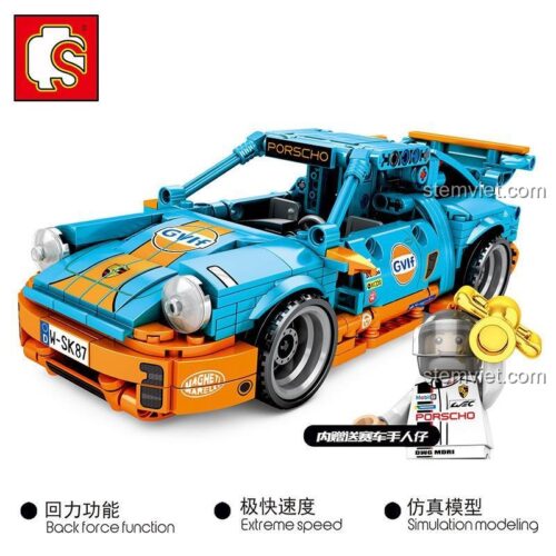đồ chơi mô hình Xe đua thể thao 701502 với động cơ kéo lùi và minifigure tay đua