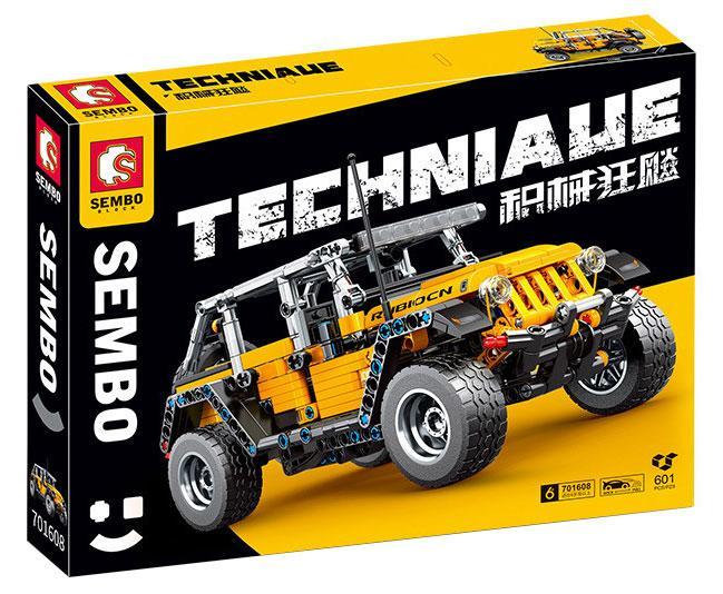 Bộ đồ chơi Jeep Wrangler Rubicon SEMBO 701608, đồ chơi lắp ráp xe Jeep địa hình màu vàng đen, phù hợp bé trai 6 tuổi, giá tốt