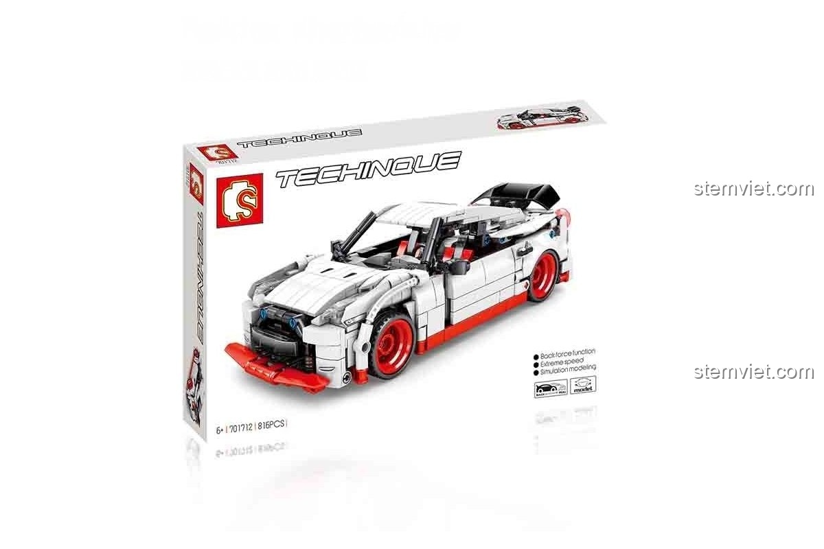 Mô hình xe Nissan GTR SEMBO 701712 có tính năng kéo lùi mạnh mẽ, mang lại tốc độ kinh hoàng cho bé trai 6 tuổi.