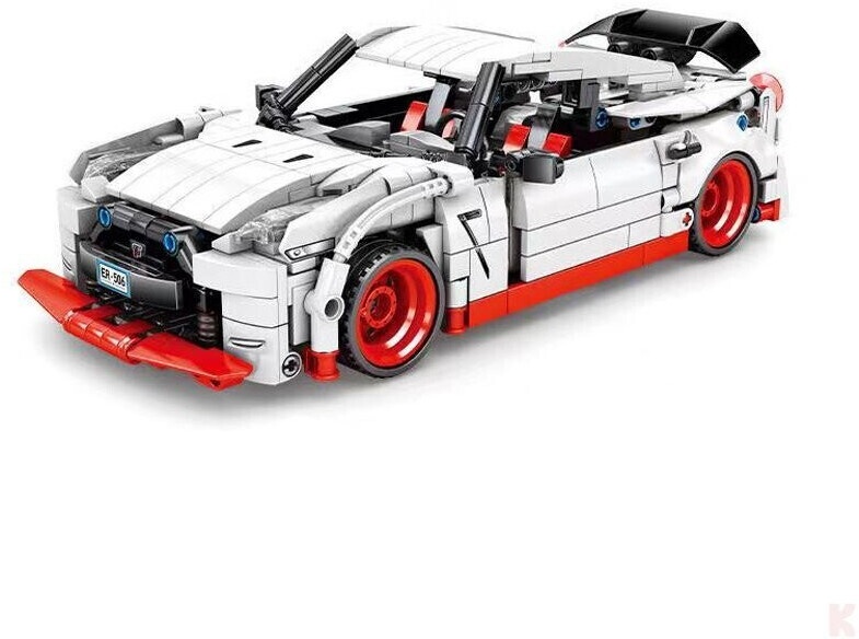 bộ lắp ráp Nissan GTR màu trắng đỏ, mô hình xe thể thao tốc độ cao cho bé trai 6 tuổi, chất lượng tốt.