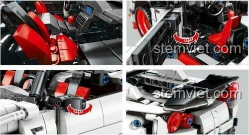 Chi tiết nội thất và các bộ phận chuyển động của Xe thể thao Nissan GTR 701712, mô hình lắp ráp cao cấp cho bé trai.