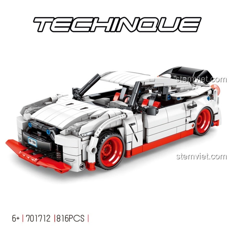 đồ chơi mô hình Nissan GTR SEMBO 701712 với thiết kế Technic, 816 chi tiết, phù hợp bé trai 6 tuổi.