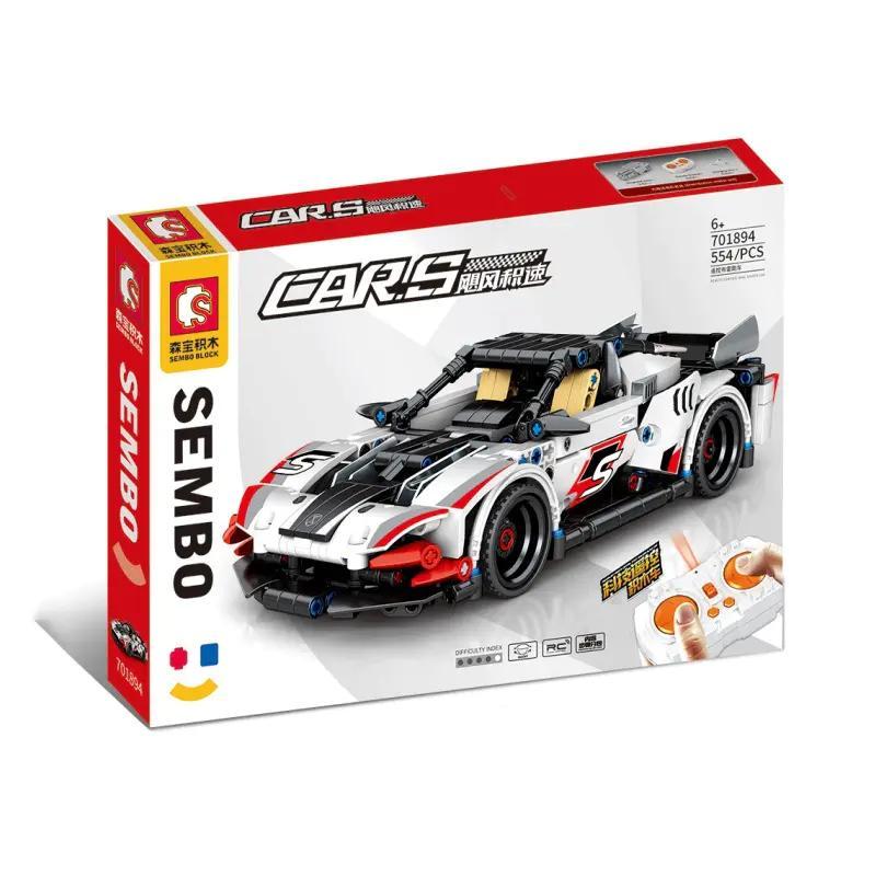 SEMBO 701894 bộ lắp ráp Xe Đua Điều Khiển Từ Xa, hộp sản phẩm với hình ảnh xe đua màu trắng đen đỏ, phù hợp bé trai 6 tuổi, giá tốt