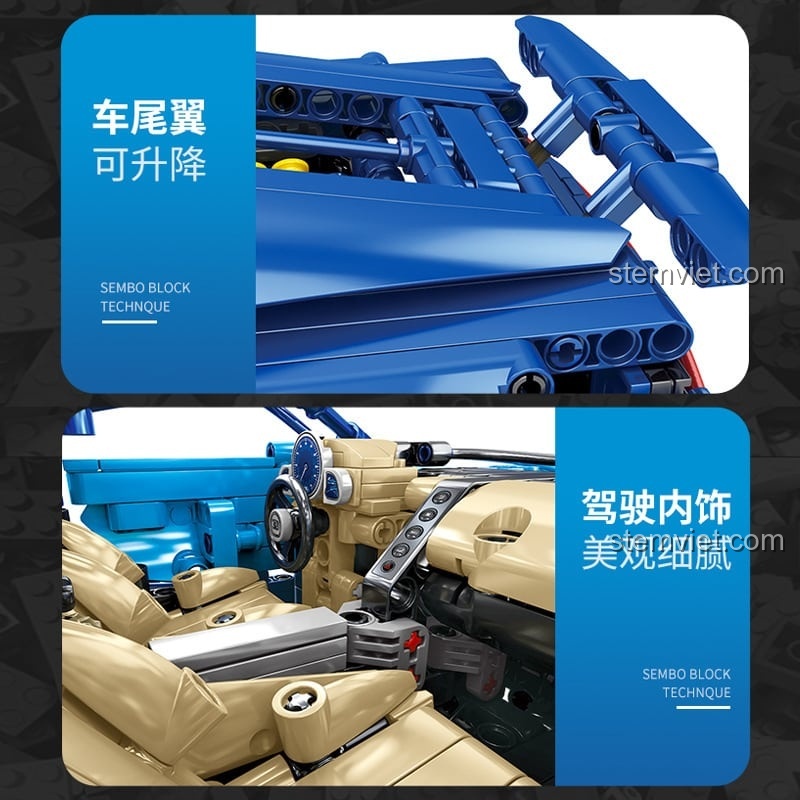 SEMBO 701941 Bugatti Chiron - Chi tiết đuôi xe có thể nâng hạ