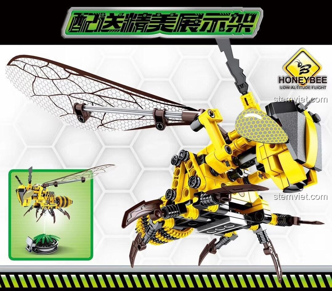 Mô hình Ong Mật Cơ Khí Sembo 703200 với đế trưng bày, đồ chơi lắp ráp ong mật, chất lượng cao, đáng tiền cho bé trai 6 tuổi