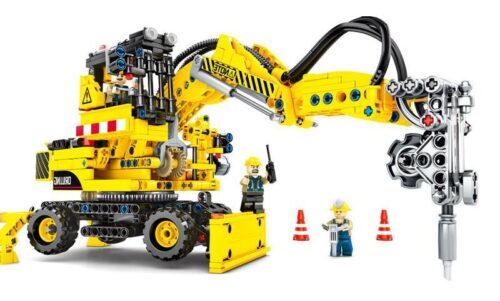 Mô hình đồ chơi xây dựng Xe Gắp Gỗ 703701 với 2 minifigure công nhân, phù hợp cho bé trai 6 tuổi.