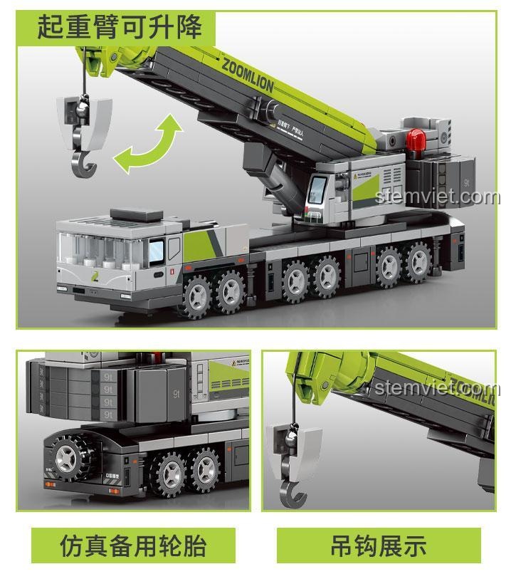 Tính năng của đồ chơi mô hình SEMBO 705101, cần cẩu nâng hạ được, phù hợp cho con trai 6 tuổi.