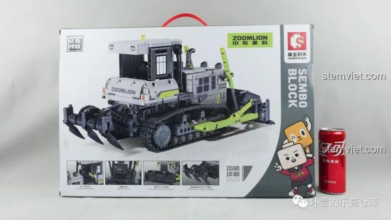 Mặt sau hộp của bộ đồ chơi Cỗ máy san lấp mặt bằng 5940, hiển thị các chức năng và chi tiết của mô hình xe ủi.