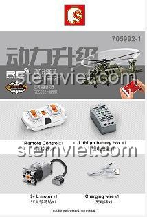 Ảnh chi tiết các tính năng và kích thước của bộ lắp ghép Trực thăng chiến đấu Z-20 SEMBO 705992, mô hình dài 62.5cm, rộng 49.3cm.