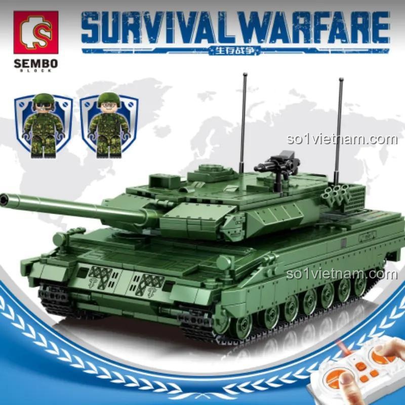 Hộp đồ chơi lắp ráp SEMBO 711002 Xe Tăng Leopard 2 Điều Khiển Từ Xa, có 2 minifigures, đồ chơi cho bé trai 6 tuổi