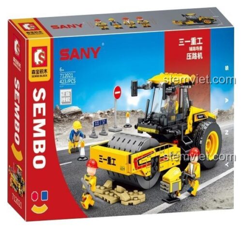 Hộp đồ chơi xây dựng SEMBO 712021, mô hình Xe Lu Công Trình với 423 chi tiết, quà tặng sáng tạo cho con trai.