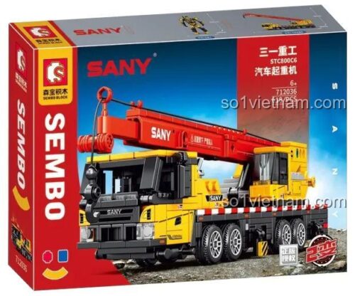 Hộp đồ chơi mô hình Sembo 712036 Xe Cẩu Công Trình SANY, chất lượng cao.