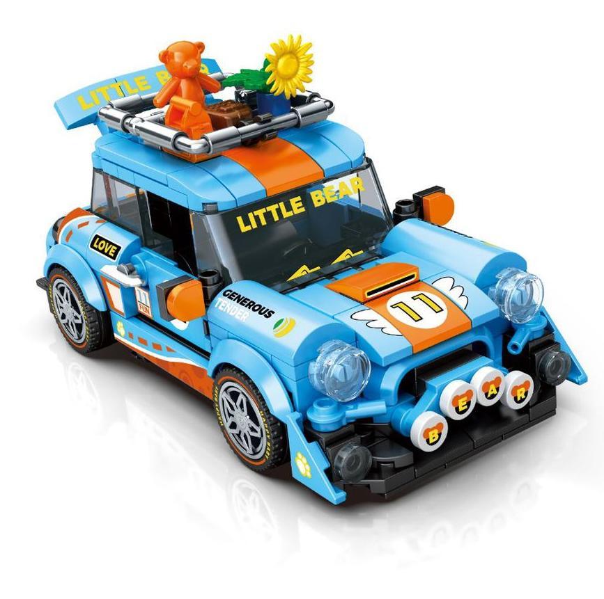 Bộ lắp ráp SEMBO 714011 Xe Đua Gấu Nhỏ 320 mảnh ghép màu xanh dương cam, đồ chơi mô hình xe đua cho bé trai bé gái 6 tuổi, giá tốt.