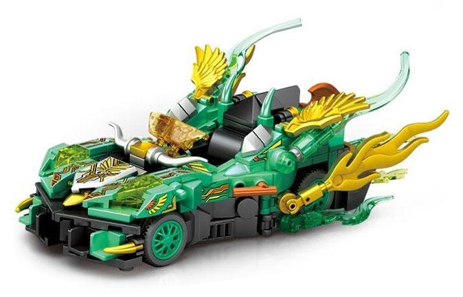 Mô hình đồ chơi lắp ráp SEMBO 714305 Xe Đua Nguyên Tố Mộc với thiết kế Rồng Mộc xanh lá ấn tượng, phù hợp cho bé trai 6 tuổi.