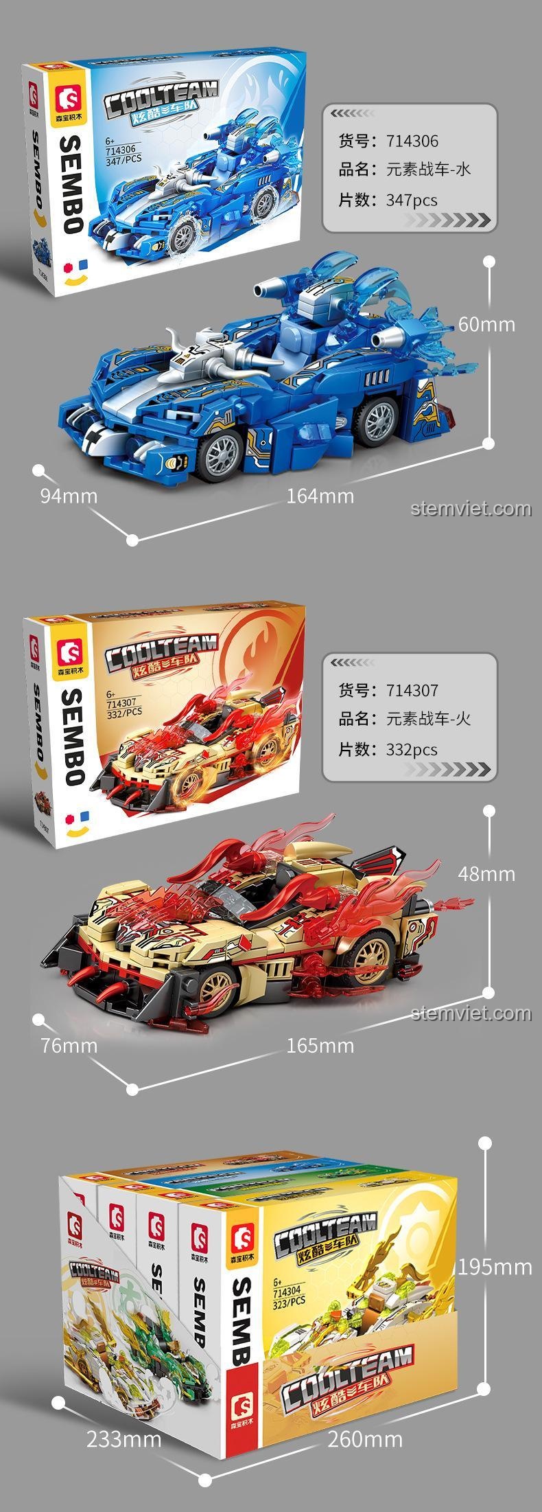 Chi tiết xe đua nguyên tố Kim 714304 và Mộc 714305 của SEMBO