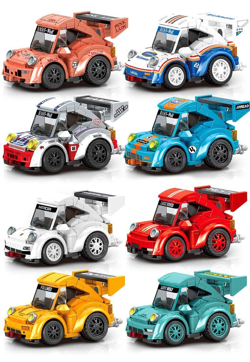 Bộ đồ chơi lắp ráp SEMBO 714500 Xe Đua Q-Style Đội Gấu Con, bộ sưu tập 8 xe mini đáng yêu cho bé trai 6 tuổi, giá tốt.