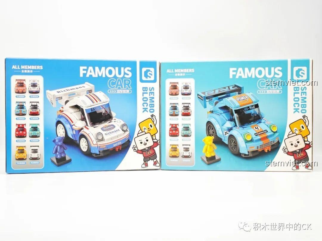Hộp bộ lắp ghép Xe Đua Mini SEMBO 714500 hiển thị các mẫu xe khác nhau trong bộ sưu tập, phù hợp bé trai 6 tuổi.