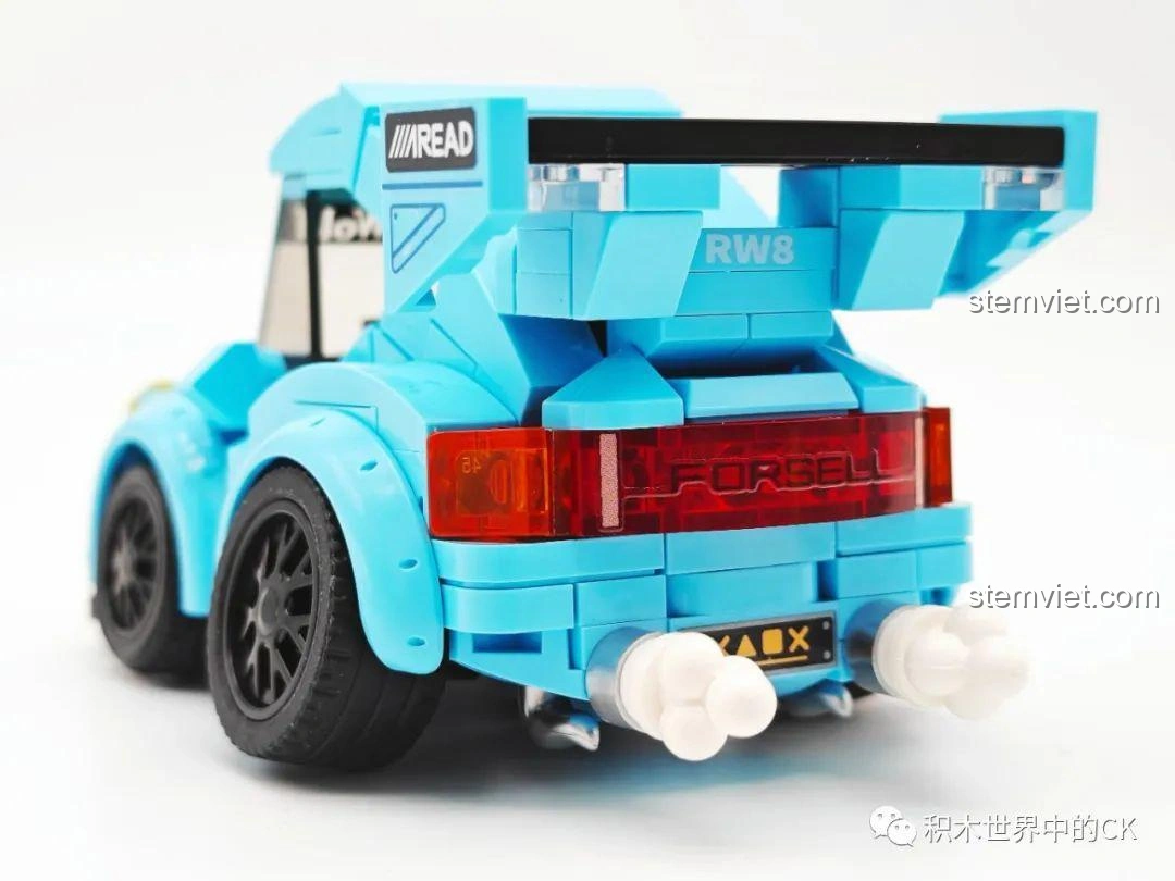 Góc nhìn trực diện từ phía sau của xe đua Q-Style SEMBO 714502A màu xanh dương cam.