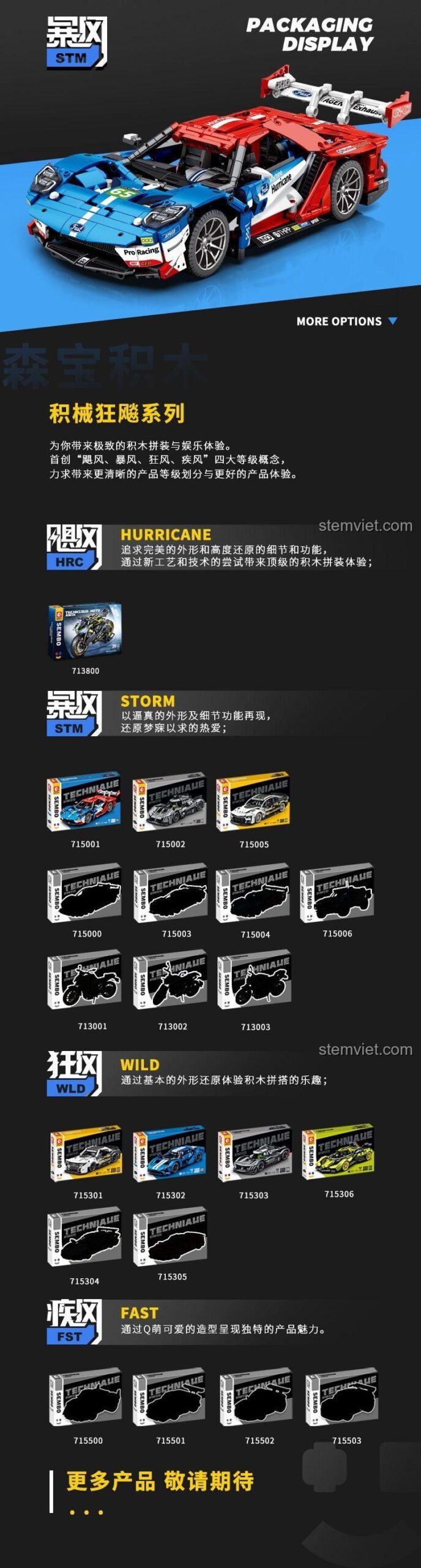 Kích thước thực tế của mô hình SEMBO 715001 Xe Đua Ford GT Thần Tốc, đồ chơi mô hình 1257 mảnh, phù hợp bé trai 6 tuổi.