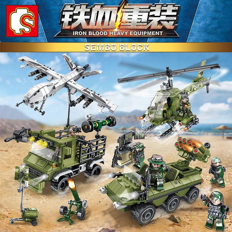 Bộ đồ chơi quân sự SEMBO Block 105478, tổ hợp 4 mô hình chiến đấu, thiết bị hạng nặng cho bé trai 6 tuổi, giá tốt