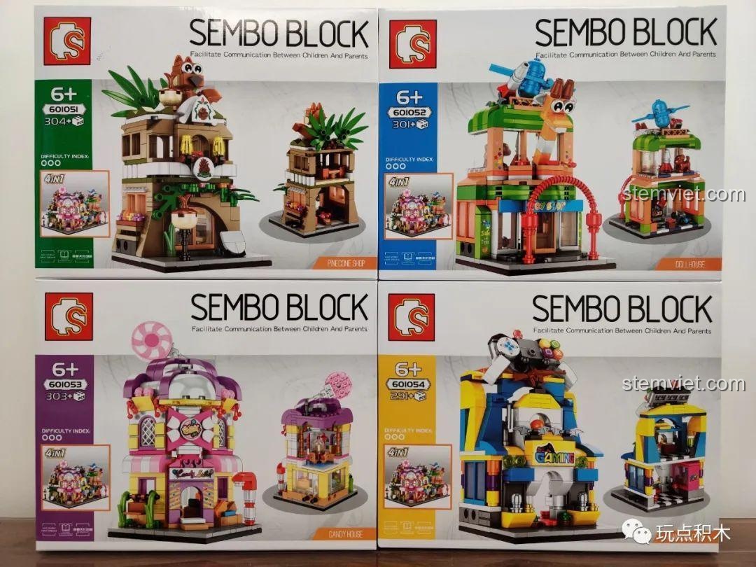 Hộp sản phẩm bộ xếp hình Sembo Block 601054, đồ chơi xây dựng Bộ Lắp Ghép Máy Chơi Game Phố Mini, cho bé 6 tuổi, chất lượng cao.