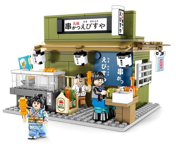 Bộ đồ chơi Cửa hàng xiên nướng Nhật Bản SEMBO Block 601073 với 3 minifigures, thiết kế chi tiết, phù hợp bé trai bé gái 6 tuổi, giá tốt.