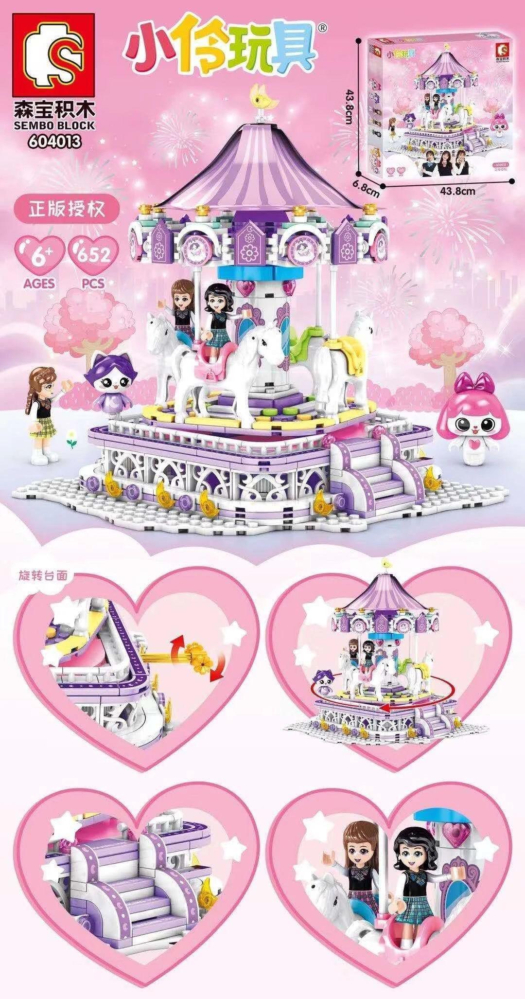 SEMBO BLOCK 604013 Vòng quay ngựa gỗ Little Ling Toys - Bộ đồ chơi lắp ghép