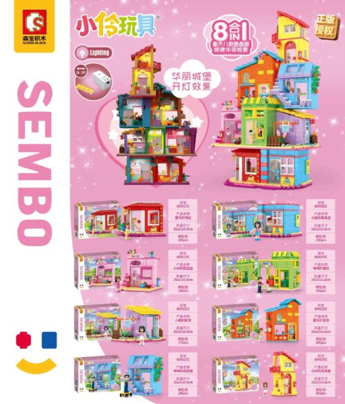 Bộ lắp ghép Sembo Block 604021C Lâu Đài Lộng Lẫy 8 Kiểu Của Tiểu Linh có đèn LED, đồ chơi lắp ráp cho bé gái 6 tuổi, giá tốt.