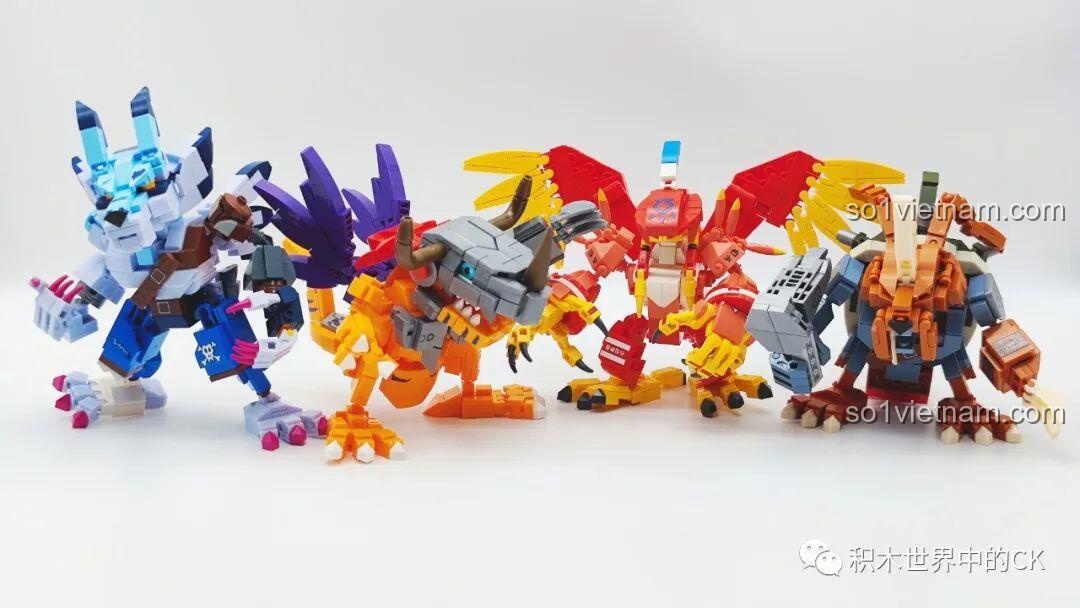 Mô hình Máy Khủng Long (Greymon) và Zudomon Digimon cùng nhau SEMBO BLOCK