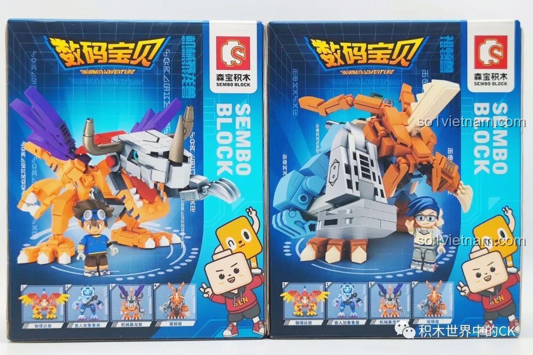Hộp bộ lắp ghép SEMBO BLOCK 609319 Máy Khủng Long (Greymon) Digimon mở ra