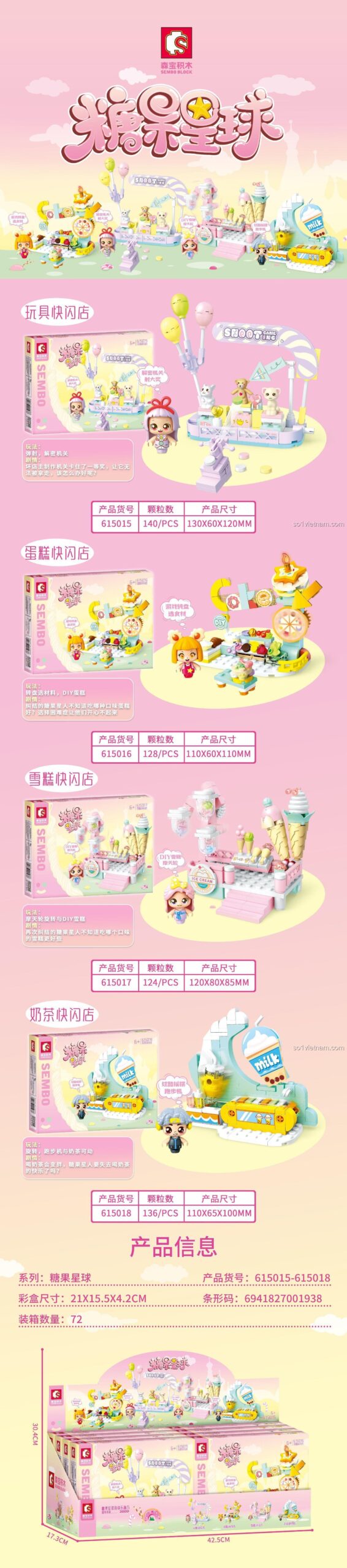 Mô hình lắp ráp SEMBO BLOCK 615015 Cửa hàng Đồ chơi Pop-up Ngọt ngào