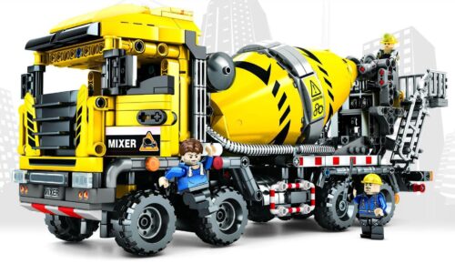 Bộ đồ chơi Sembo Block 703941 Xe Trộn Bê Tông công trình 1143 mảnh ghép màu vàng đen, đồ chơi lắp ráp xe công trình cho bé trai 6 tuổi, giá tốt