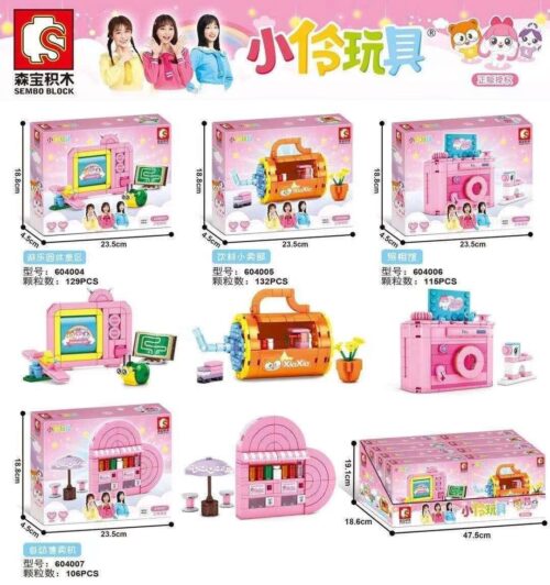 SEMBO BLOCK Bộ Đồ Chơi Little Ling Toys - Quầy Nước Giải Khát, 132 chi tiết, màu hồng, vàng, trắng, phù hợp cho bé gái 6 tuổi, rèn luyện sự khéo léo và phối hợp tay mắt