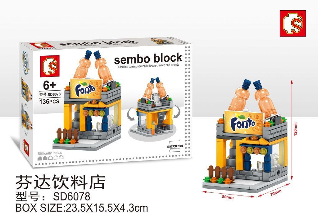 Bộ đồ chơi Cửa hàng đồ uống Fanta Sembo Block SD6078 giá rẻ, mô hình mini dễ lắp ráp cho bé trai và bé gái 6 tuổi, giúp phát triển tư duy sáng tạo.