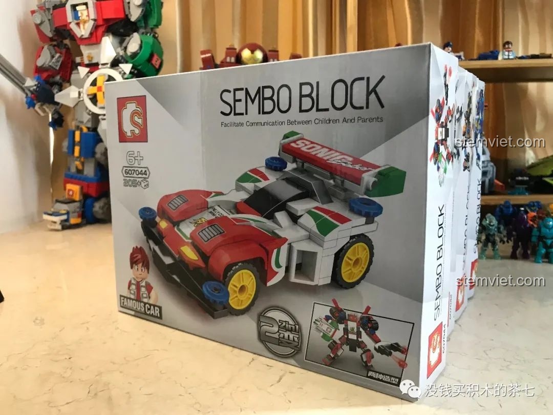 Bốn hộp đồ chơi lắp ráp xe đua SEMBO Block 607041-607044, series xe đua Tamiya, chất lượng cao.